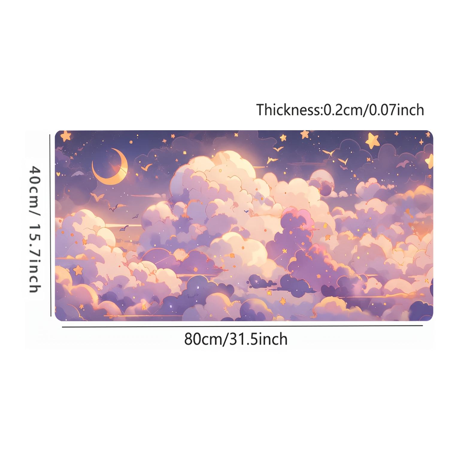 1pc Kawaii Cloud, Stars & Moon Mouse Pad - Desk Mat with Non-Slip Base, Stitched Edges & Smooth Surface Suitable for Home Office, Bedside Computer - Cute Computer Accessory ()
