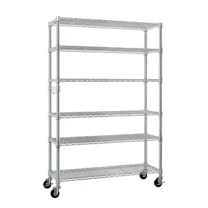 【Father's Day Gift】Karlhome NSF Certified 6-Tier Rolling Wire Shelving | Free Assembly & Disassembly with Wheels
