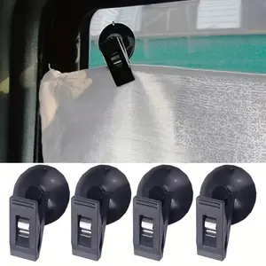 Car clip, 4-piece car suction cup clip - strong adhesive car window & windshield fixing frame, suitable for sunshades and tickets - Durable plastic residue-free removable bracket