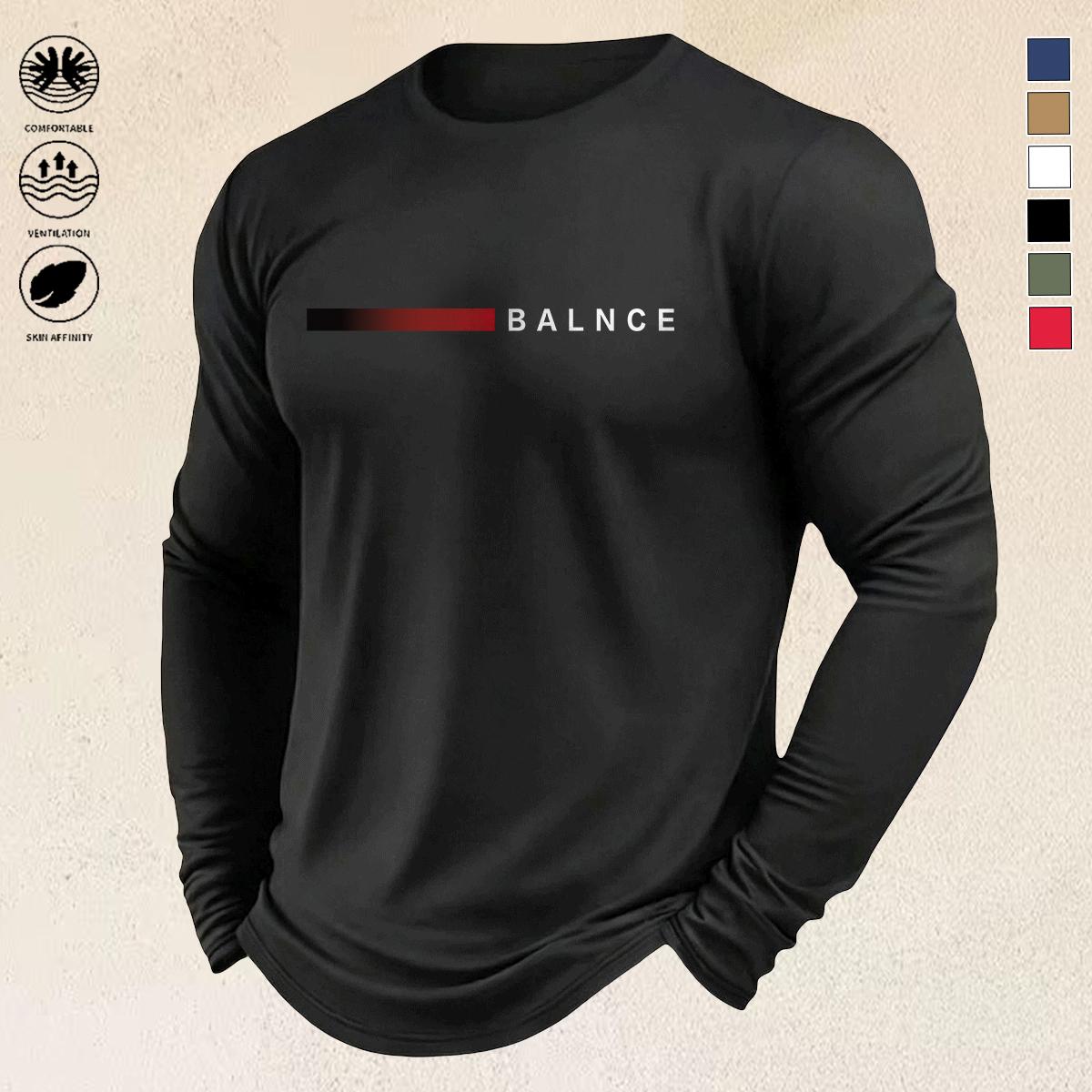 Men's Colorblock Polyester Crew-Neck Long-Sleeve Sports Shirts (5-Pack) - Breathable, Loose, Comfortable for Casual Workouts, Ideal for Street Style, Polyester Clothes