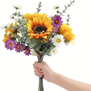 Bohemian Style Artificial Sunflower Bouquet Set, Vibrant Daisies & Accents, Perfect for Weddings, Centerpieces, Home Decor