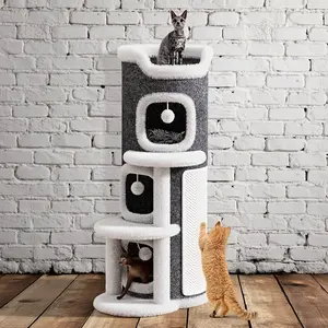 Integrated Bucket Cat Climbing Frame with Scratching Board and Multiple Cat Beds, Durable Jute Material, Secure Half-Enclosed Design