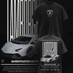 LAMBORGHINI AVENTADOR ULTIMAE Vintage Washed Oversized T-Shirt – Dark Car Graphic Tee, Car Streetwear Unisex Shirt