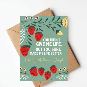 Strawberry Pattern Mother's Day Card, Cute Bonus Mom Card, Colorful Mother's Day Card, Stepmom Card, Mother Figure Card, Greeting Card