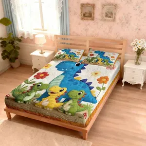 Cartoon 3-Piece Bedding Set (sheet + 2 Pillows), Cute Dinosaur Print, Soft Comfortable, All Room Decor, Beautiful Holiday Gift