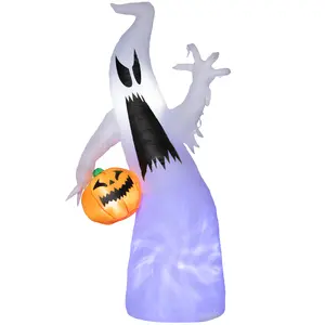 5.9ft Halloween LED Yard Decor Ghost with Pumpkin Blow Up Inflatable Outdoor Waterproof Two White LEDs and Purple Rotating Light for Garden Lawn Front Yard
