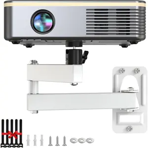Universal White Porjector Mount Foldable Projector Wall Mount 1/4" Screw, Adjustable Tilt&Swivel Hanging Projector Bracket Holder Wall Mount Hanger Rack Stand for Projector with  Ties