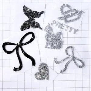 Rhinestone Decorated Sticker, 6 Counts/set DIY Heat Transfer Sticker, Heat Press Sticker for Clothes, T-shirt, Bag, Hat, DIY Decoration