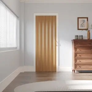 Ark Design Upgrade Dual Layer Trimmable Oak Vinyl Accordion Door with Handles and Magnetic Door Lock