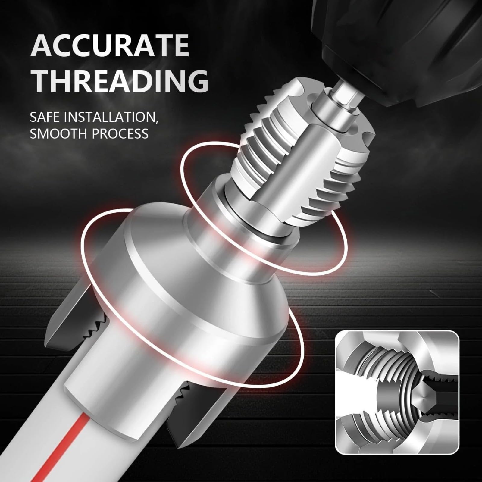 2-piece 1/2" and 3/4" PVC threaded cutting tools for internal and external pipe threading; dual-function electric drill kit suitable for PVC plastic pipe threading; precision alloy steel NPT pipe threading sleeve set; dual-function pipe threads