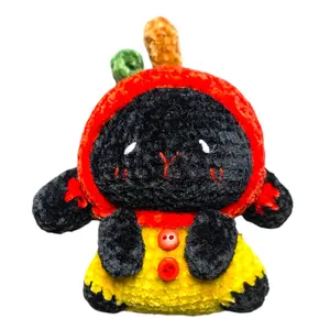Cute Black Velvet Apple Bunny Crochet Keychain K029