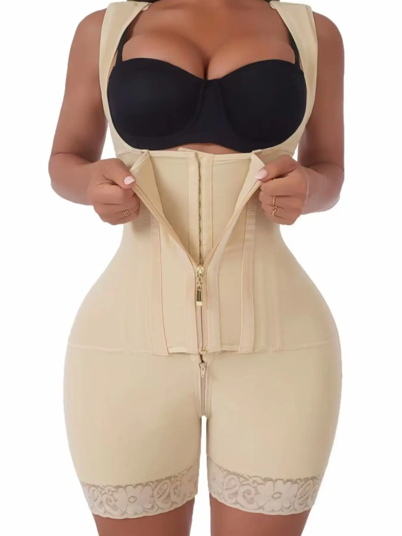 1 Count Women's Open Bust Butt Lifting And Tummy Control Shapewear Bodysuit, Fajas, Colombian Shapewear, Compression, Fit, Smooth, Jumpsuit With Zipper & Hooks, Waist Trainer, Underwear, Daily Wear