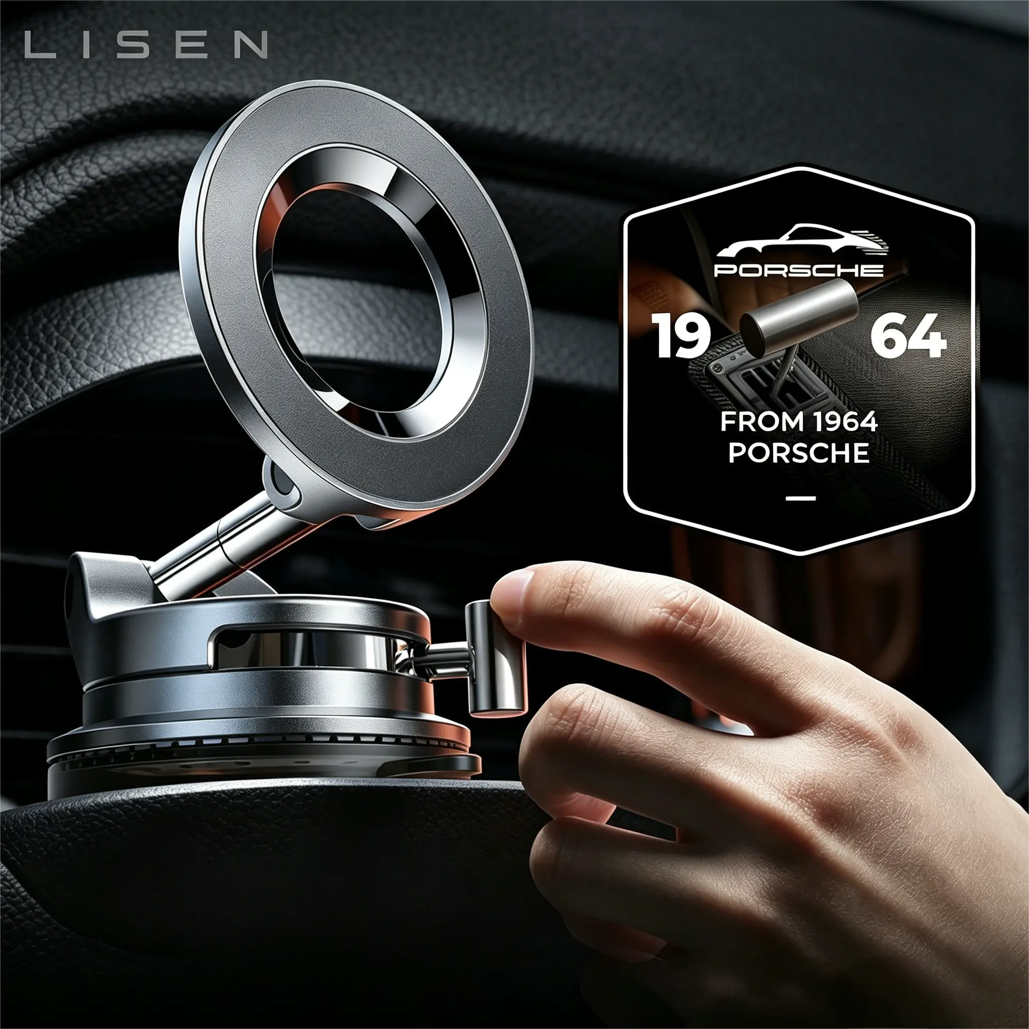 LISEN SuctionPro Phone Holder, 360° Vacuum MagSafe Car Mount, Suction Phone Mount with One-Step Lock, Retractable, Compact & Stable Design, Car Accessories