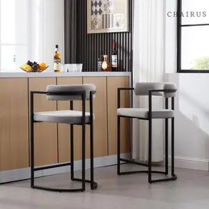 CHAIRUS 26-In Counter Height Barstools, 2-Seat Modern Faux Fur Upholstered Chairs with Footrest & Metal Base, Velvet Counter Height Chairs for Kitchen Island, Barstool