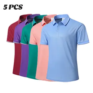 Men's 5-Pack Vibrant Color Polo Shirt Set Contrast Collar & Cuff Details Single-Button Design Short-Sleeve Casual Tops for Everyday Wear