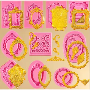 10 PCS Mini Photo Frame Fondant Molds, Baroque Vintage Style Silicone Molds for Cupcake Topper, Cake Decoration, Chocolate, Candy, Polymer Clay, Baking Desserts