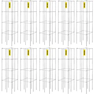 VEVOR Tomato Cages, 11.8\" x 11.8\" x 46.1\", 10 Packs Square Plant Support Cages, Silver PVC-Coated Steel Tomato Towers for Climbing Vegetables, Plants, Flowers, Fruits
