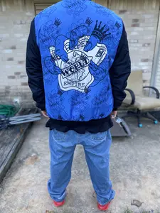 P.W.E BLUE CHAOS BOMBER JACKET BLUE WITH BLACK ARMS