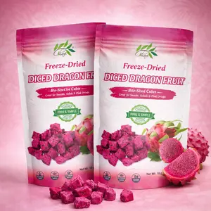CHAVI Freeze-Dried Diced Dragon Fruit Snack -pack of 2 - Healthy  Superfood Super snacks  Fruit- Natural Sweet No Added Sugars or Preservatives - Non-GMO, Vegan, Gluten-Free 4 oz |