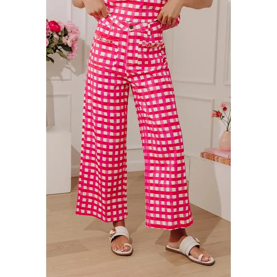 Park Avenue Poise High Waist Gingham Wide Leg Pants