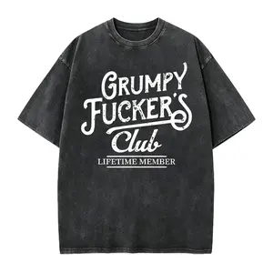 Men's "Grumpy Fucker's Club" Funny Sarcastic Cotton T-Shirt - Menswear, Seamless Casual Adult Humor Graphic Top