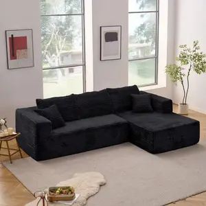 105" Cloudy Sectional L-Shaped Sofa - No Assembly Required, Modular, Deep Seat & Sleeper Chaise, Contemporary Black Fabric & Memory Foam for Living Room, Apartment Lounge