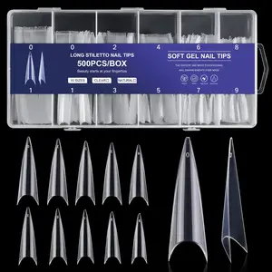 500PCS Nail Tips, Extra Long Nails Clear Nail Tips 10 Sizes Half Cover Nail Tips XL Stiletto Shape Nail Tips Nails Pointed Press On Nails with Box for Nail Salon DIY