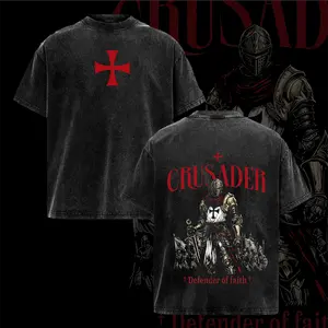 Crusader T-Shirt – Defender of Faith Vintage Washed Oversized T-Shirt, 2 Timothy 1:7 Scripture Knight Graphic Tee, Heavy Cotton Medieval Christian Streetwear Top, Unisex Dark Gothic Warrior Shirt