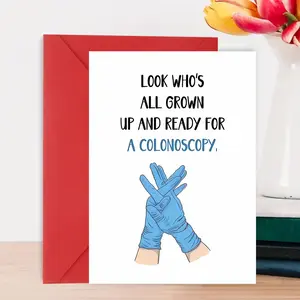 1pc Funny Birthday Card, Greeting Card for Adults - Colonoscopy Joke, with Gloves Graphic - Birthday Gifts for Women/Men Turning 45,50 - Grown-Up Humor - IncludesEnvelope - Office & Party Decoration, Humorous Gift