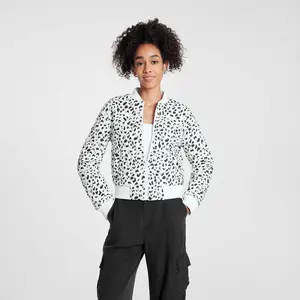 Women's Quilted Bomber Jacket - Wild Fable White Leopard Print XS