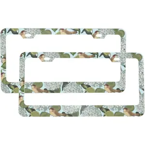 Hydrangea and Small Bird License Plate Frames 2 PCS Universal Aluminum Tag Frame, with 2 Holes and Screws  for Men/Women Car Accessories Decor ﻿