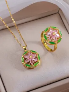 Elegant Rotating Flower Necklace, 360° Stress Relief Pendant, Multicolor Fashion Jewelry, Copper Zirconia Stainless Steel Chain