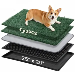 PAWGIANT Dog Grass Pad with Tray, 23"x18", With 2 Reusable Artificial Turf, for Dogs Potty, for Balcony Apartment, Realistic, Quickly Absorbency Portable Dog Litter Box Bathroom Turf for Pet Training, Waterproof Non-Slip Washable Puppy Pee