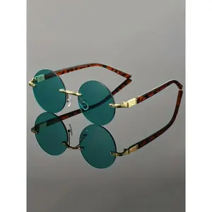 Men's Metal Round Rimless Classic Retro High-Quality Fashion Glasses, Durable PC Lenses for All Seasons, Elegant Decorative Eyewear, Classic Shades