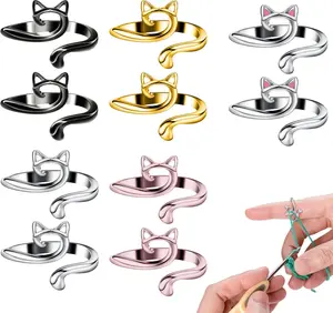 10 count Crochet Rings for Tension Control - Adjustable Yarn Guide Ring with  Ear Design - 5 Colors Metal Finger Ring for Faster Crocheting ( Gifts for Crafters/Mothers/Grandmas)