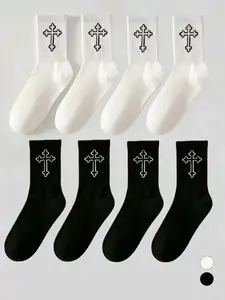 [Must-Have for Sporty Men] 8 Pairs of Men's Mid-Calf Polyester Athletic Socks | Breathable and Sweat-Absorbent | Striped Color-Blocked Design | Comfortable and Essential | Limited-Time Offer Suitable for Everyday Trendy Outfits Sports Socks
