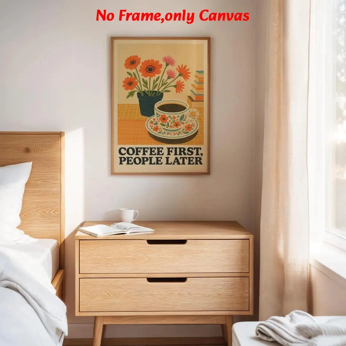 1pc, wall art, vintage poster, funny retro coffee quote print, Unique Artwork, canvas prints, floral book painting, living room decor, kitchen decor aesthetic, dining room decor, housewarming gift, unframed