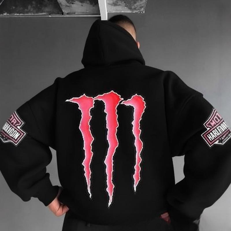 Black and Purple Monster Energy Claw Streetwear Hoodie, Graphic Racing Crossover Pullover, Motocross Hip Hop, Unisex Casual, Fullsize S-5XL 50/50 Cotton/Polyester Blend, Drift & Motorsport Lifestyle Apparel