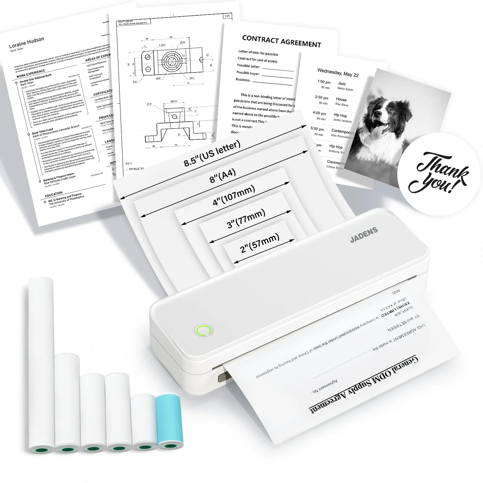 White Printer with 6 Roll Paper