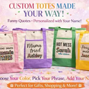 Cannon Luxe Canvas Bold & Beautiful Totes Personalized Handmade Tote Bags in Green Purple Pink Black Customizable with Any Saying Perfect for Shopping Gifts Mom Life Support Small Business CustomTote