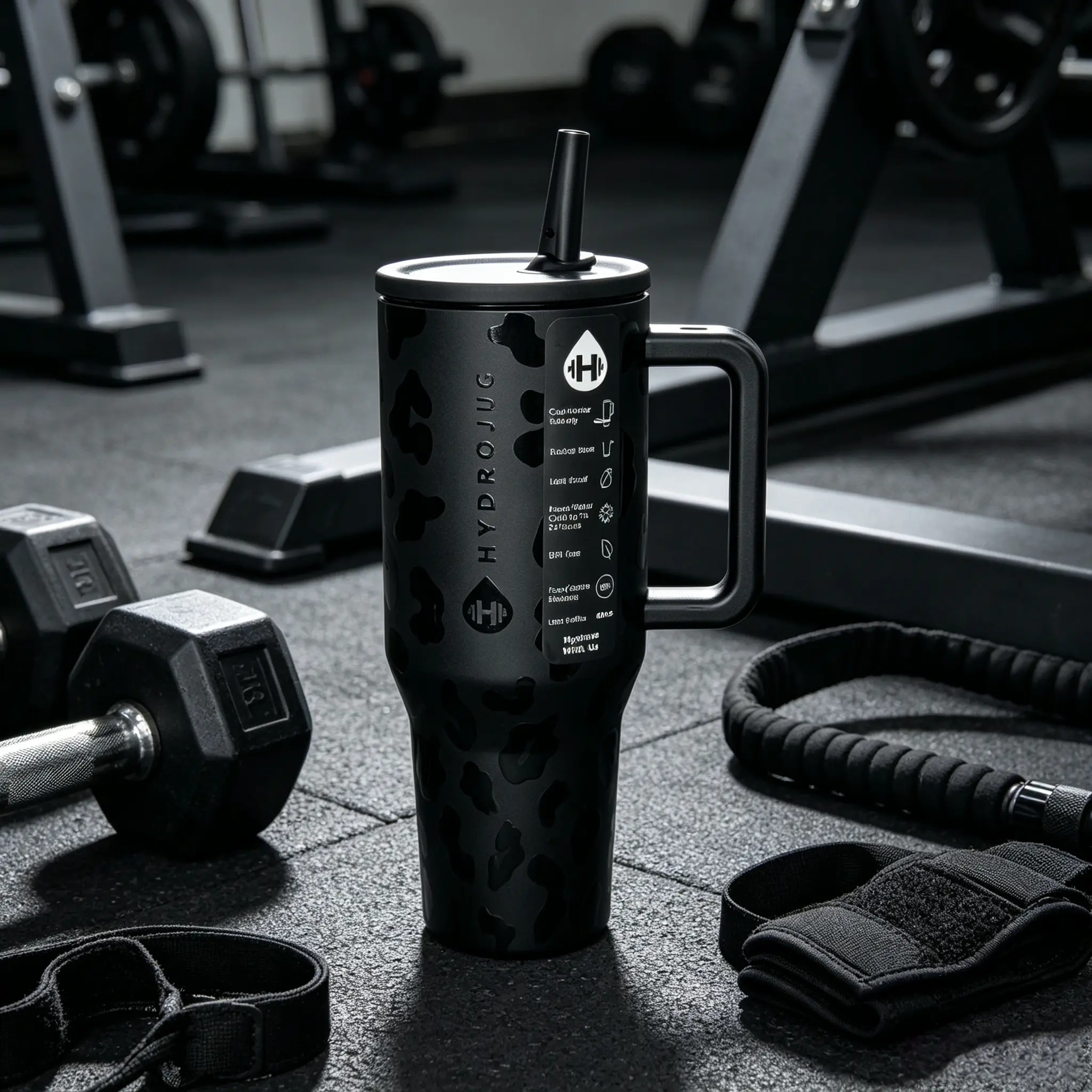 HydroJug 40oz Black Leopard Print Portable Vacuum Insulated Cup - Leak-Free Flask, 24H Cold Retention, Cup Holder Friendly for Gym, Travel, Vacuum Insulated Cups