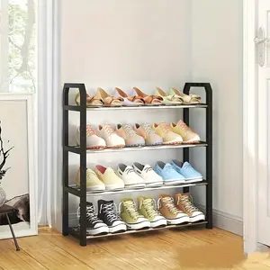 Space-saving four-tier shoe rack - Durable metal-plastic storage rack, suitable for shoes and boots - Black/white compact design, suitable for porches, small spaces, sturdy structural shoe storage rack, entrance storage device, modern storage device