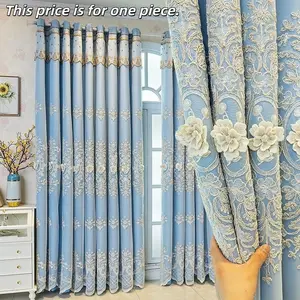 1PC European Custom Double Layer Thick Embossed Pearl Lace Curtains, Full Light Blocking High-End Curtain Set for Living Room Bedroom