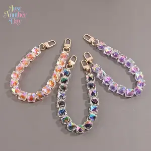 Colorful Iridescent Diamond Bead Bag Chain, Acrylic Shiny Handbag Strap, Anti-Lost Phone Charm & Bag Handle Decor