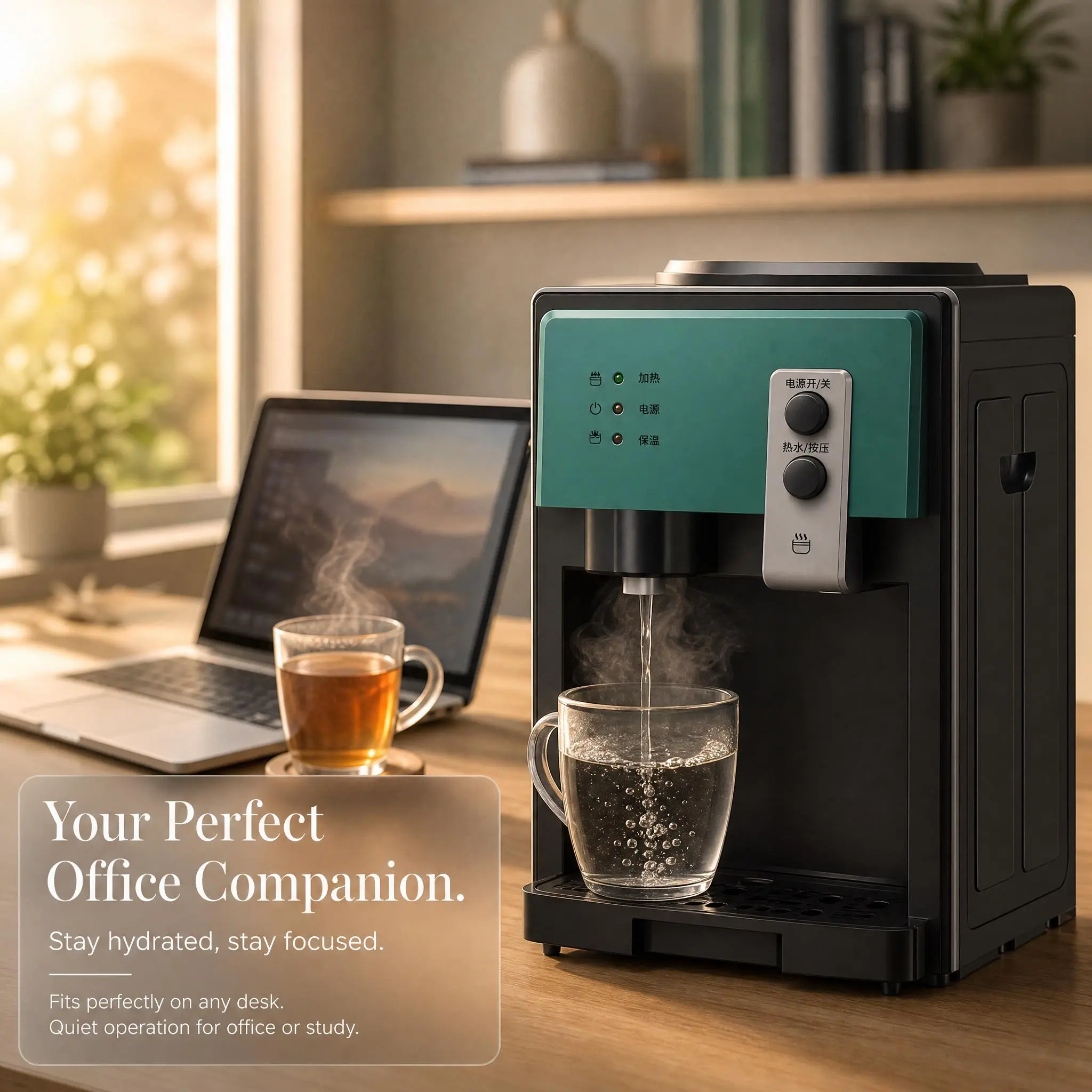 Instant Hot Water Dispenser for Desk, Compact Countertop Water Cooler, Room Temp & Hot Water, Home Office Essentials