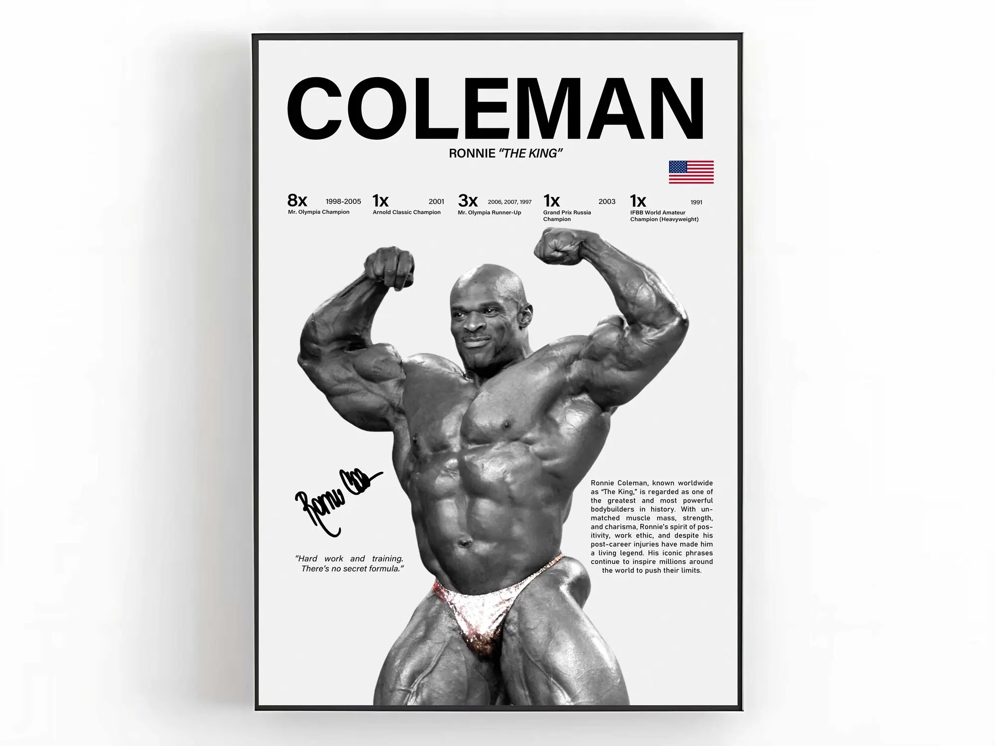 Ronnie Coleman Poster Bodybuilding Wall Art Gym Print Sports Room Decor Fan Gift ( Unframed - Print Only )