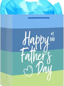Fathers Day Gift Bag - 11.5" Medium Happy Fathers Day Paper Gifts Bag with Tissue Paper and Handle Gift Bags for Dad Stepdad Grandfather Husband