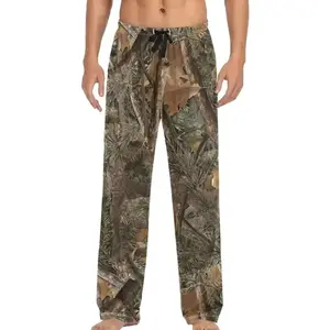 Men's Cotton Pajama Pants Soft Comfy Sleep & Lounge Pants Forest Camo Pjs Bottoms with Pockets
