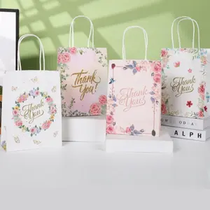 4pcs/8pcs/16pcs Gift Bags Floral Series Handheld Bag High-End Feel Birthday Gifts Cowhide Paper Bag Gift Wrapping