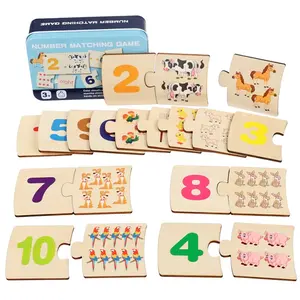 Iron Box Number Enlightenment Wooden Puzzle Board Number Counting Blocks Math Learning Blocks, Numbers 1-10 Cognitive Pairing Early Education Toy, Hand-Eye Coordination Training Math Toy